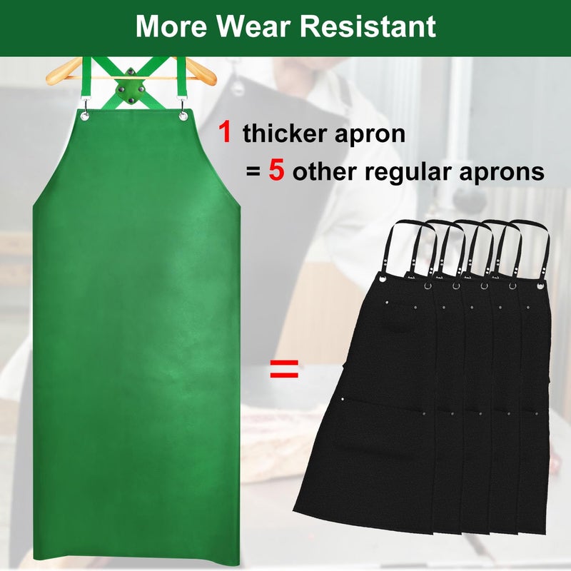 SHEOMERN Waterproof Aprons for Men  43"" Long PU Rubber Heavy Duty Apron with Adjustable X-Strap for Dishwasher  Butcher  Dog Grooming  Lab Chemical Work (Green) - Image 3